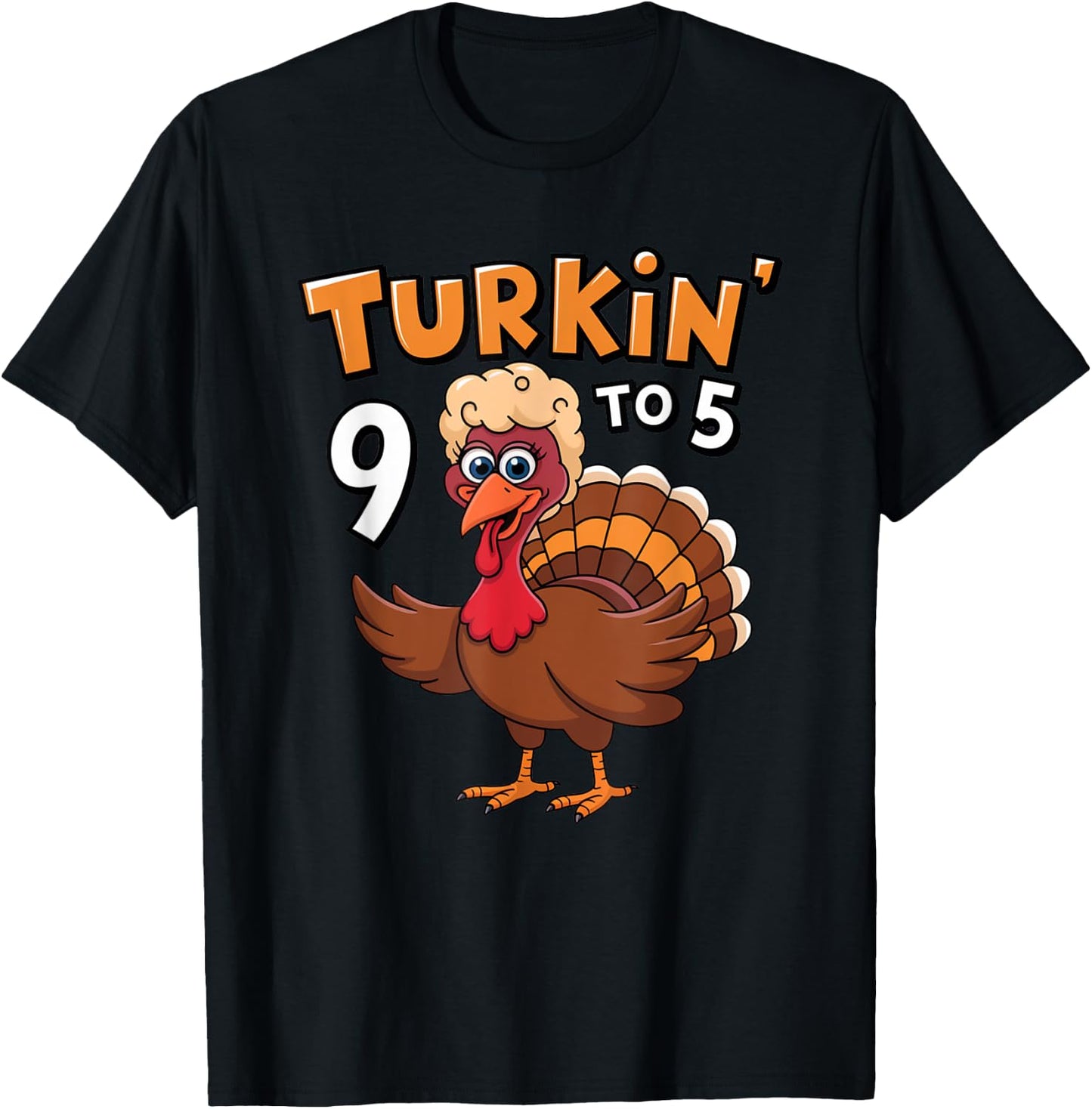 Turkin' 9 to 5 Cute Fall Western Thanksgiving Women Cowgirl T-Shirt - T-Shirt | Black