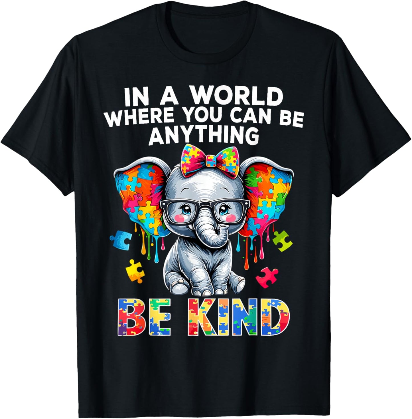 Autism Awareness Elephant Puzzle Autism T-Shirt - T-Shirt | Black