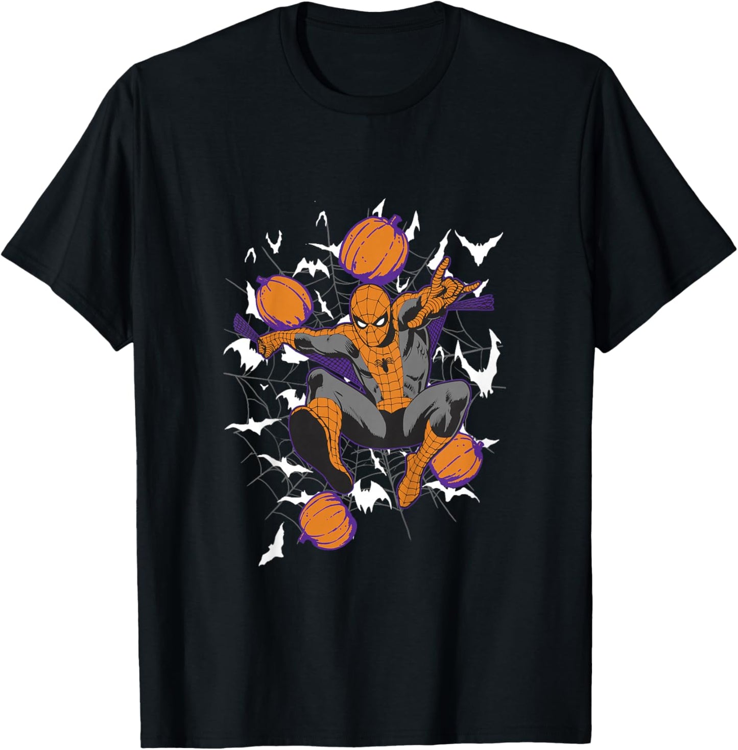 Kids Marvel Comics Retro Classic Halloween Spider-Man Pumpkins T-Shirt - T-Shirt | Black