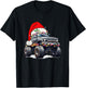 Monster Truck Christmas Tree Ornament Santa Hat Lights Xmas T-Shirt - T-Shirt | Black