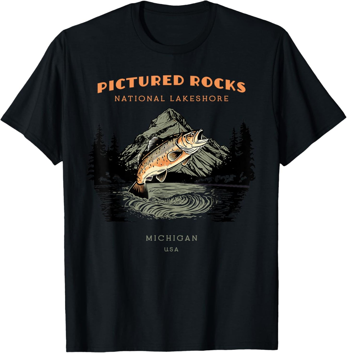 Pictured Rocks National Lakeshore Michigan Retro Vintage T-Shirt - T-Shirt | Black