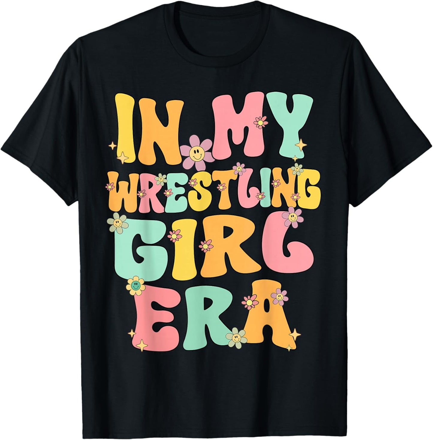 Cute In My Wrestling Girl Era Groovy Wrestling Girl Wrestler T-Shirt - T-Shirt | Black