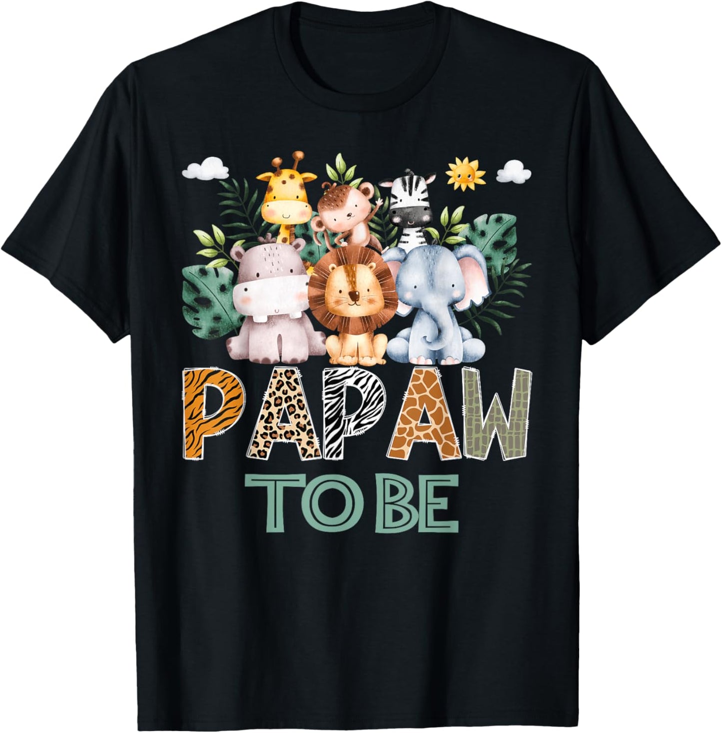 Soon To Be Papaw Jungle Animal Safari Gender Reveal T-Shirt - T-Shirt | Black