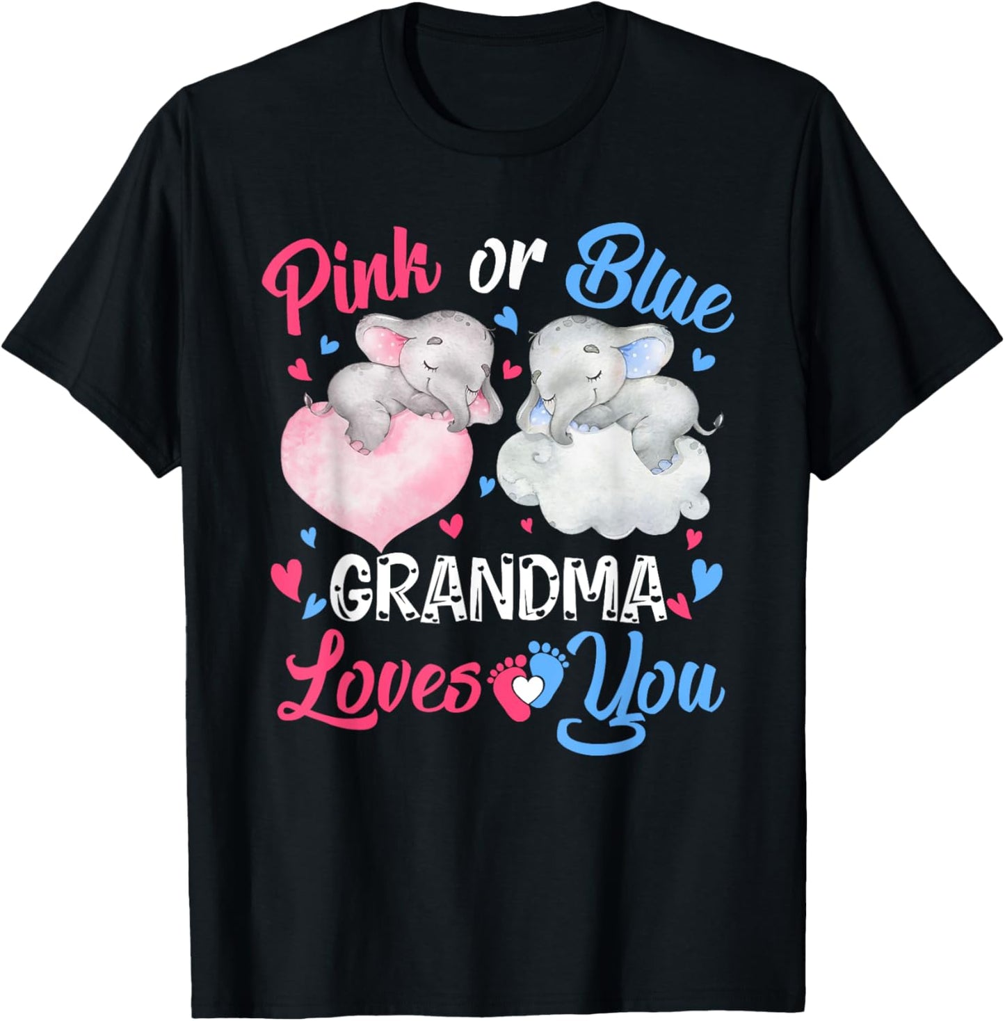Pink or Blue Grandma Loves You Shirt Elephant Gender Reveal T-Shirt - T-Shirt | Black