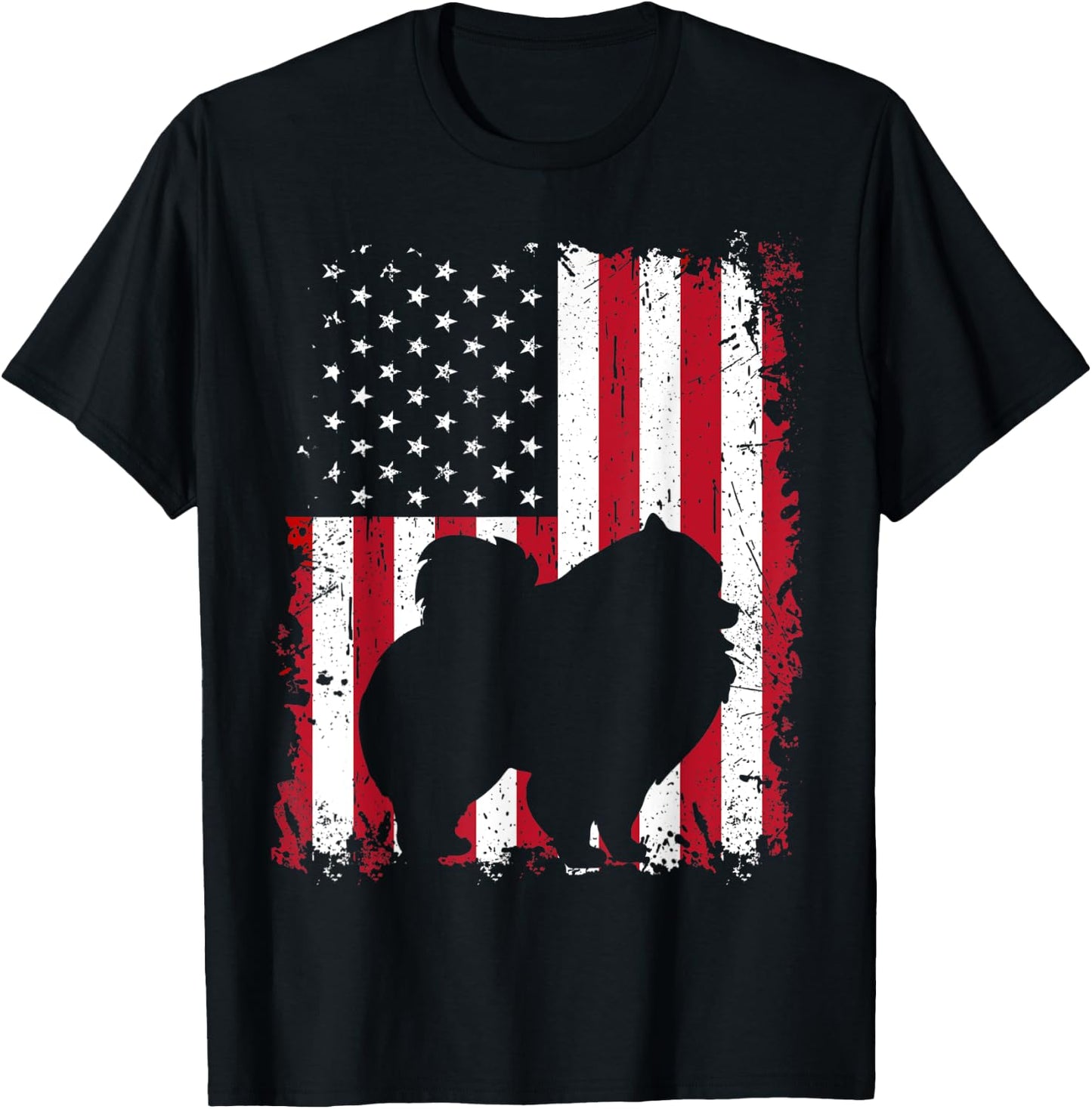 Pomeranian 4th of July Patriotic American USA Flag Gift T-Shirt - T-Shirt | Black