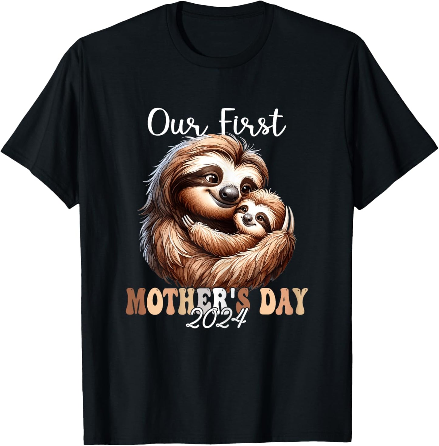 Our First Mother's Day 2024 Mom Sloth Family Matching Baby T-Shirt - T-Shirt | Black