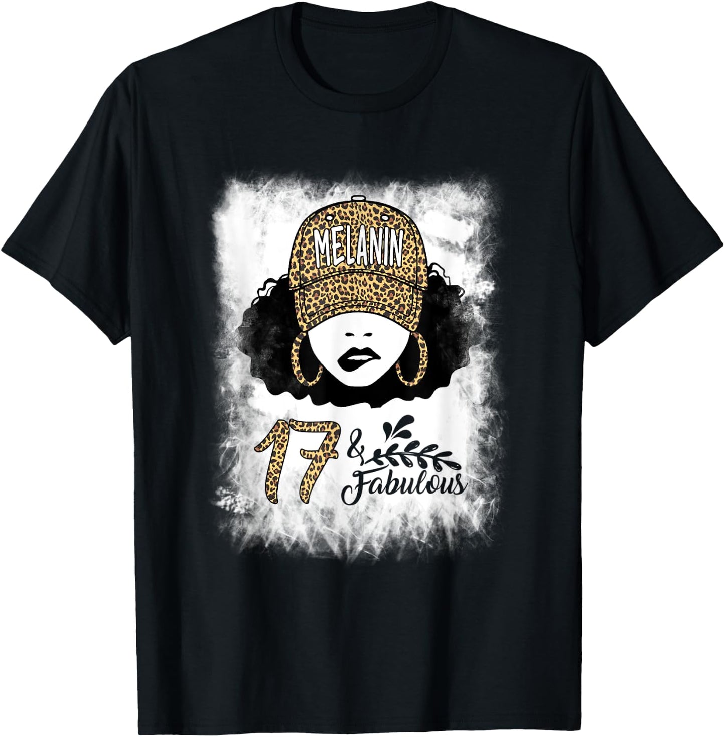 17th Birthday Fabulous Melanin Leopard 17 Year Old Women T-Shirt - T-Shirt | Black