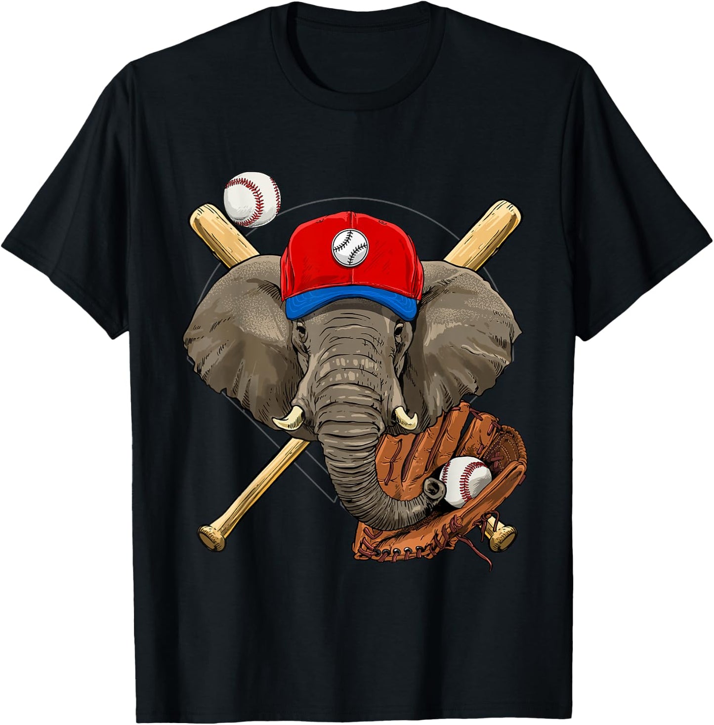 Elephant Baseball Elephant Lovers Baseball Player T-Shirt - T-Shirt | Black