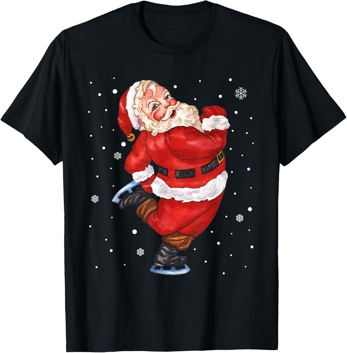 Vintage Santa Wearing Figure Skate Funny Christmas T-Shirt - T-Shirt | Black