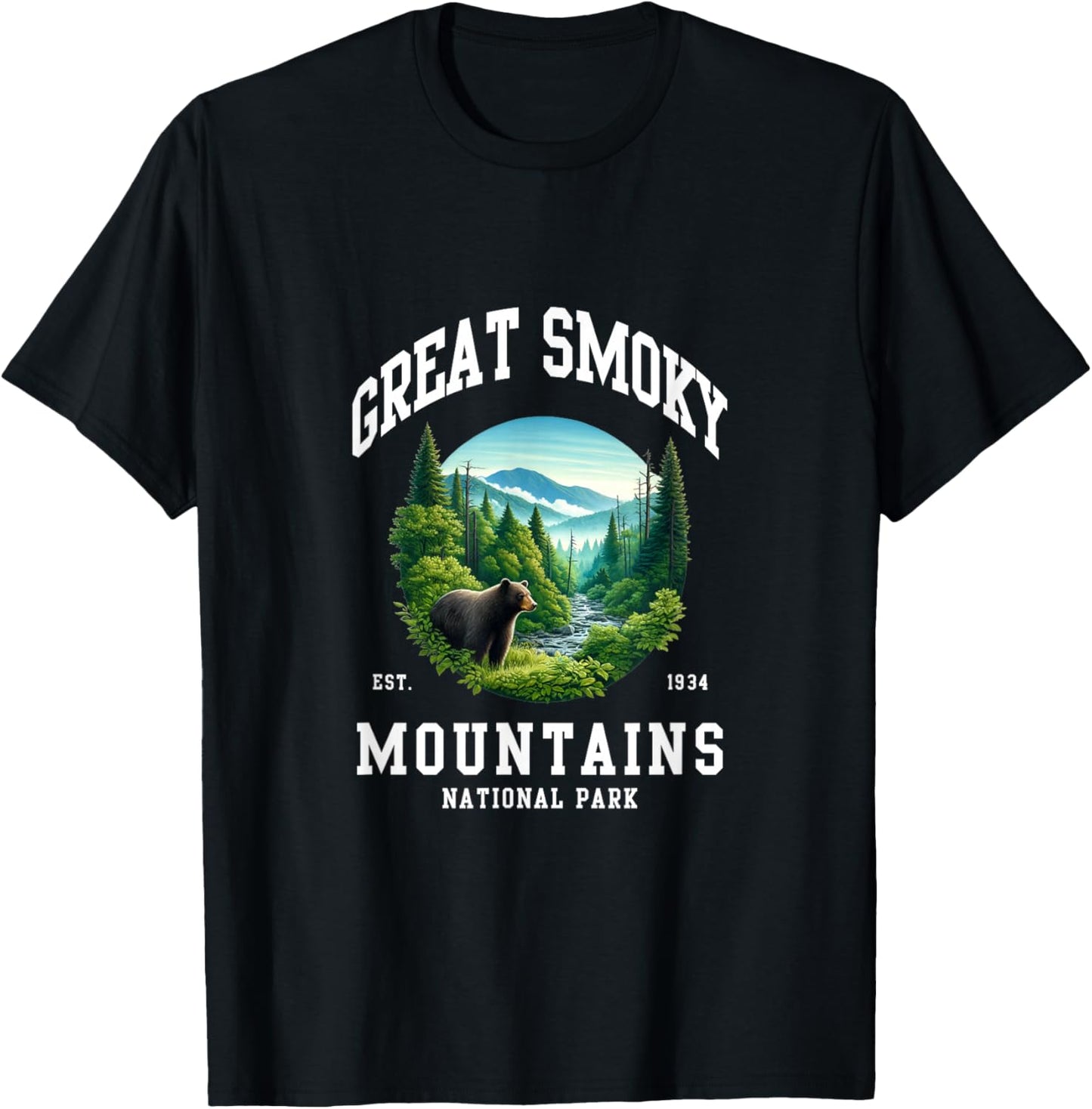 Retro Great Smoky Mountains National Park Men Women Hiking T-Shirt - T-Shirt | Black