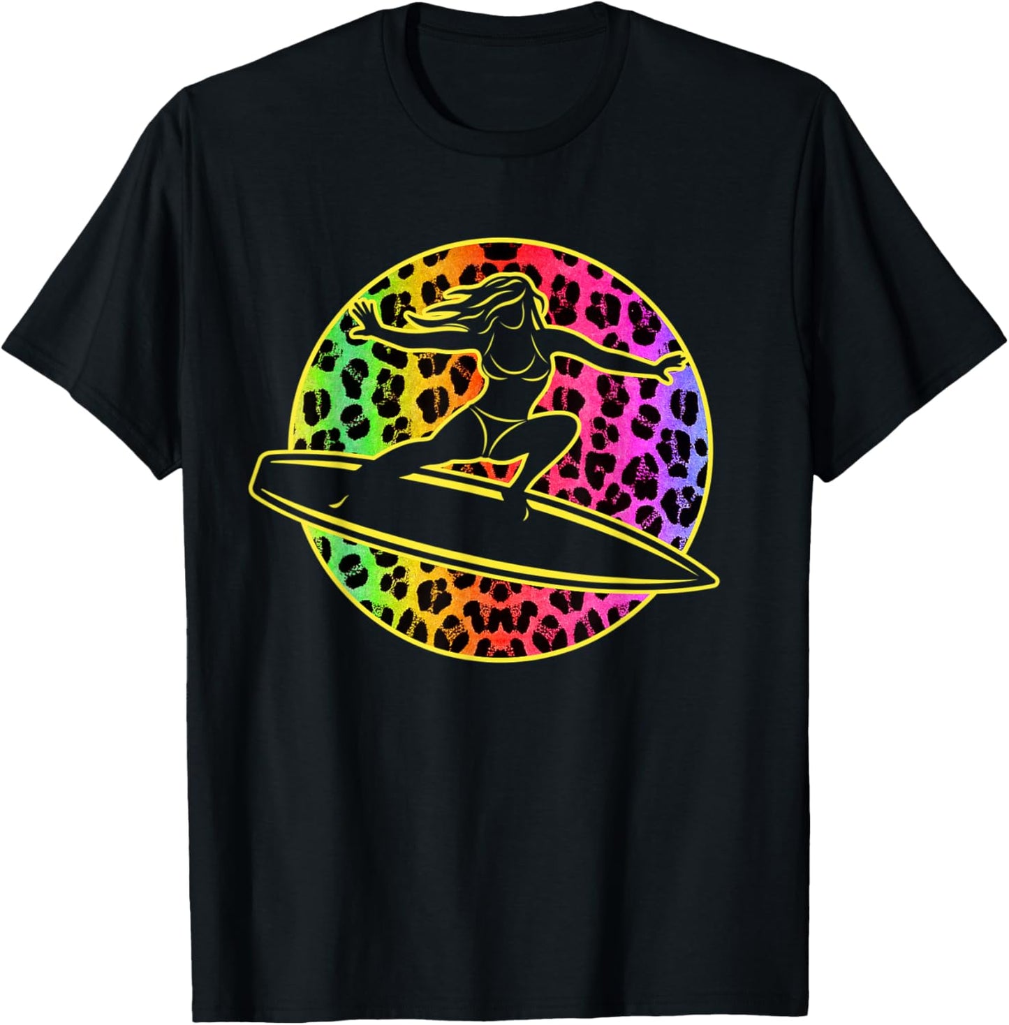 Surfing Girl Water Sports Leopard Surf Art Surfer Women T-Shirt - T-Shirt | Black
