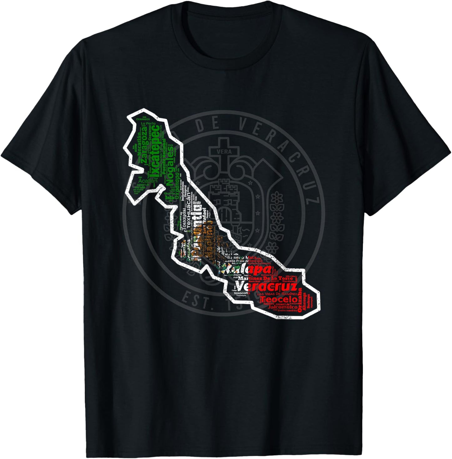 Escudo De Veracruz Bandera De Mexico Ciudades Y Municipios T-Shirt - T-Shirt | Black