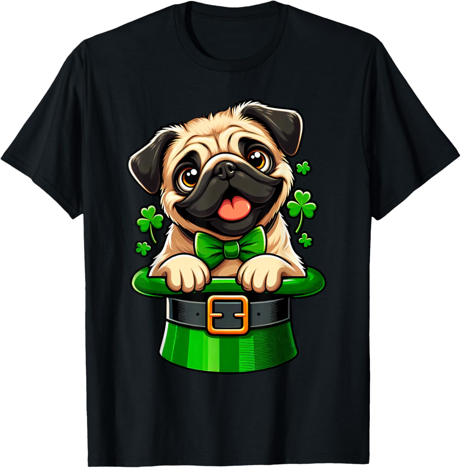 Pug St Patricks Day Leprechaun Shamrock Irish Dog Pug Lover T-Shirt - T-Shirt | Black