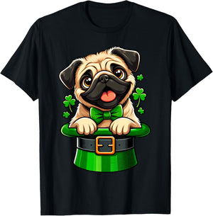 Pug St Patricks Day Leprechaun Shamrock Irish Dog Pug Lover T-Shirt - T-Shirt | Black