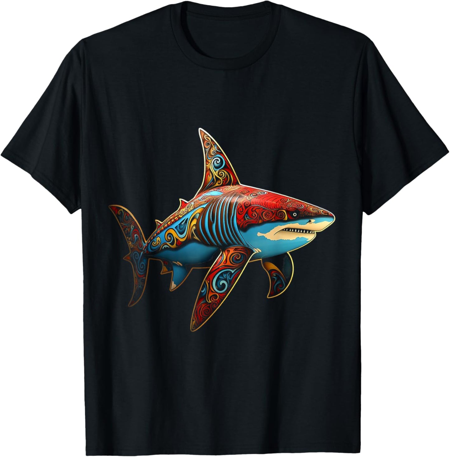 Shark Geometric Animal Anime Abstract Art Shark T-Shirt - T-Shirt | Black