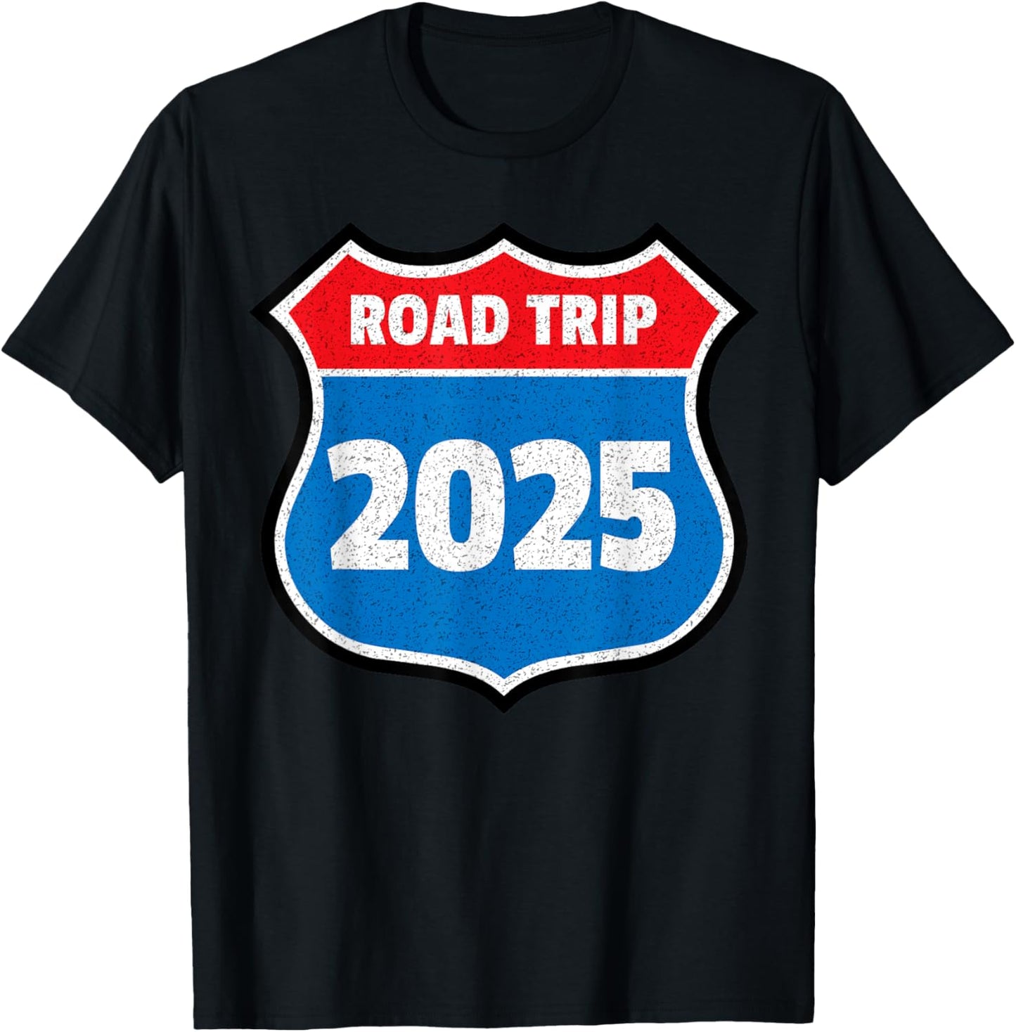 Road Trip 2025 Sign Family Group Matching Distressed T-Shirt - T-Shirt | Black