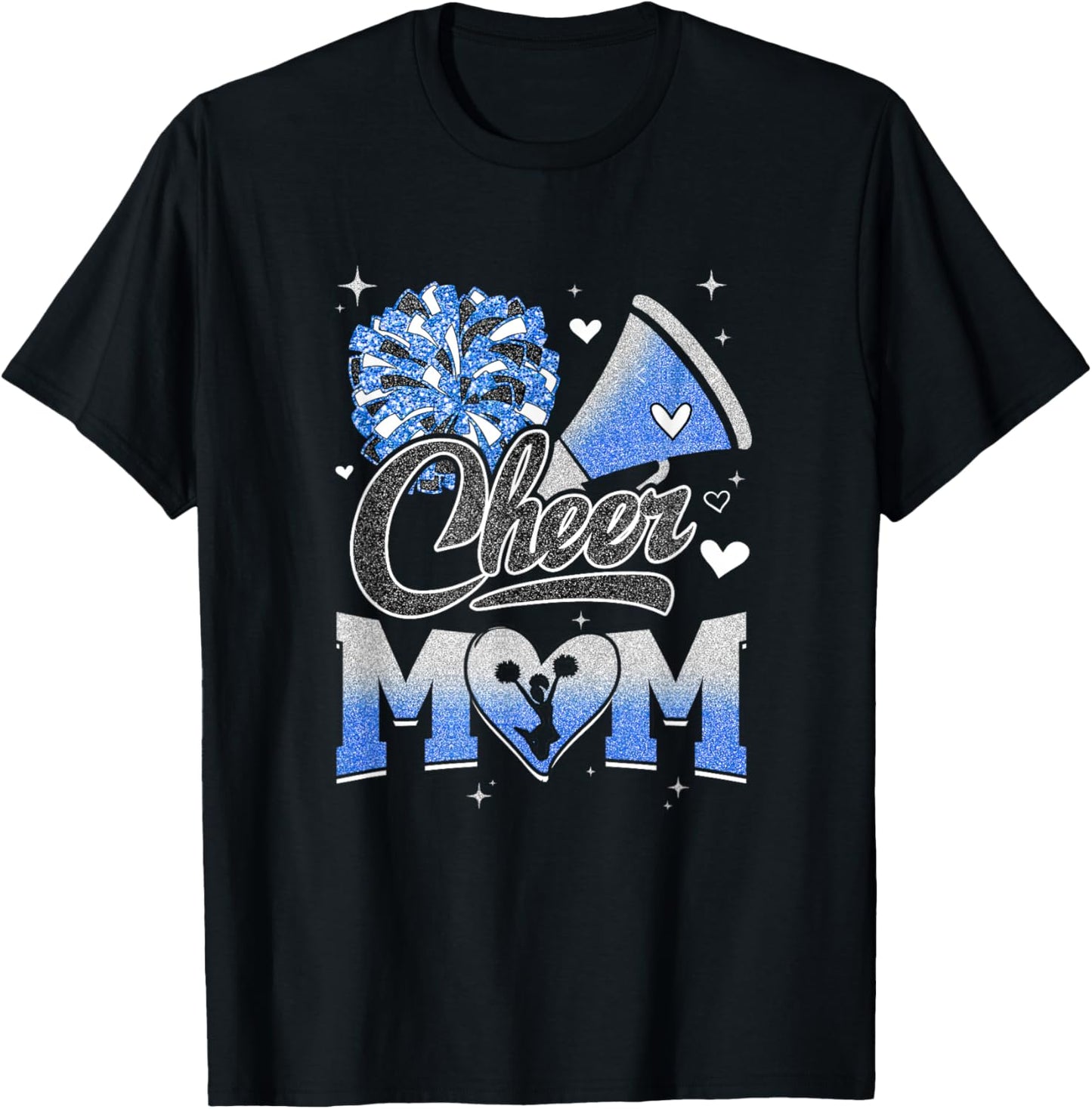 Cheer Mom Blue White Cheerleading Football Fan T-Shirt - T-Shirt | Black