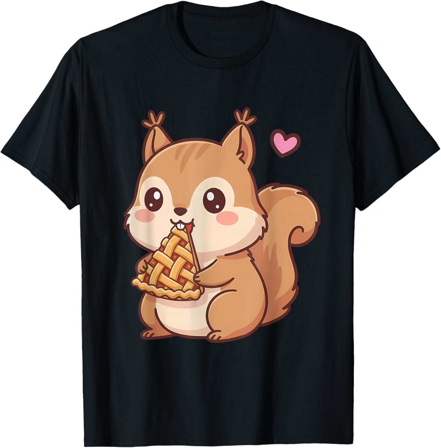 Cute Squirrel Kawaii Anime Style Eating Pie Lover T-Shirt - T-Shirt | Black