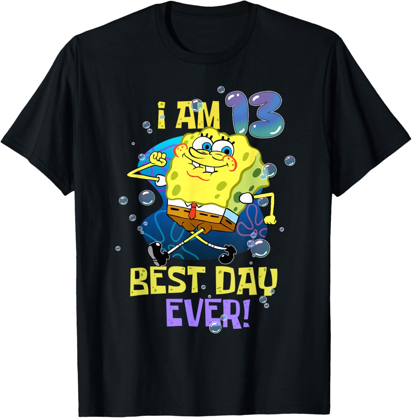 Mademark x SpongeBob SquarePants - Spongebob I Am 13 Best Day Ever 13th Birthday Kids Spongebob T-Shirt - T-Shirt | Black