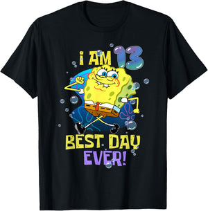 Mademark x SpongeBob SquarePants - Spongebob I Am 13 Best Day Ever 13th Birthday Kids Spongebob T-Shirt - T-Shirt | Black