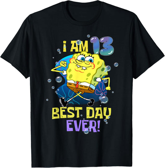 Mademark x SpongeBob SquarePants - Spongebob I Am 13 Best Day Ever 13th Birthday Kids Spongebob T-Shirt - T-Shirt | Black