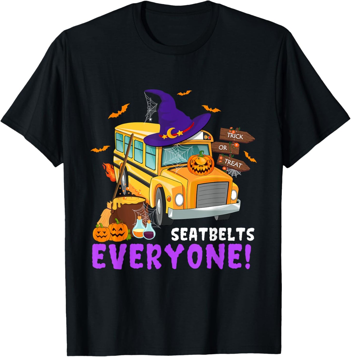 Seatbelts Everyone School Bus Driver Spooky Halloween Party T-Shirt - T-Shirt | Black