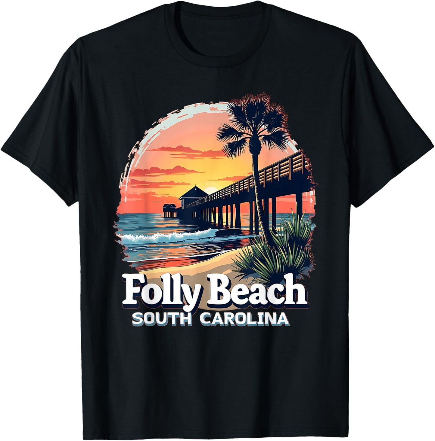Scenic Sunset Beach Vacation Folly Beach South Carolina T-Shirt - T-Shirt | Black