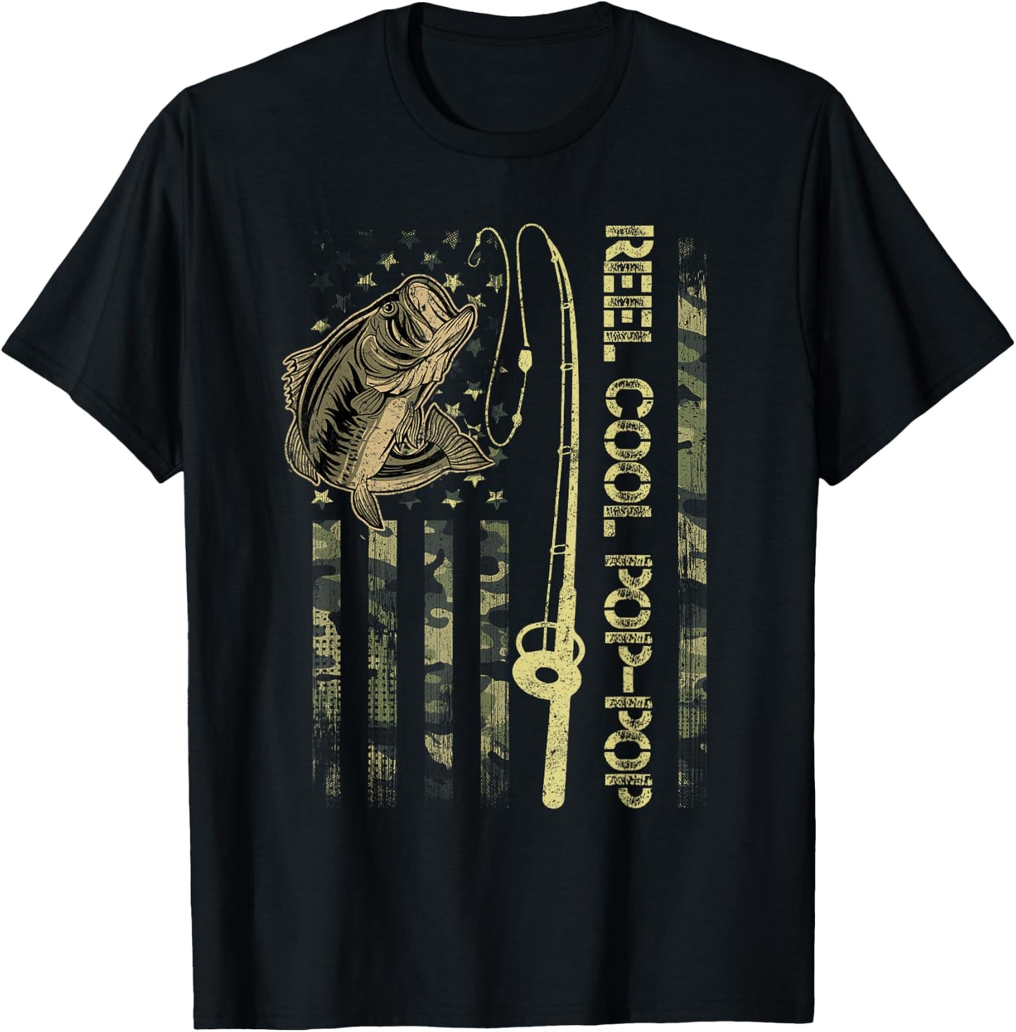 Reel Cool Pop-Pop Camouflage American Flag Funny Gift Men T-Shirt - T-Shirt | Black