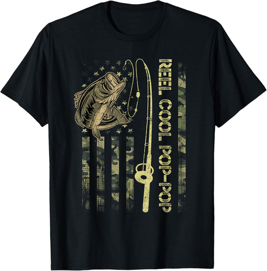Reel Cool Pop-Pop Camouflage American Flag Funny Gift Men T-Shirt - T-Shirt | Black
