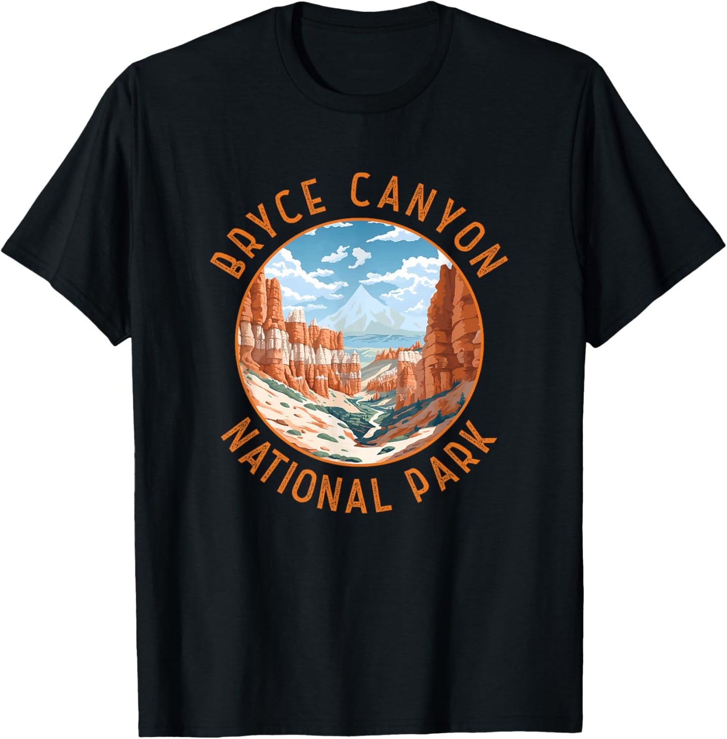 Bryce Canyon National Park Illustration Distressed Circle T-Shirt - T-Shirt | Black