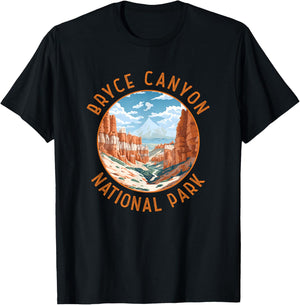 Bryce Canyon National Park Illustration Distressed Circle T-Shirt - T-Shirt | Black