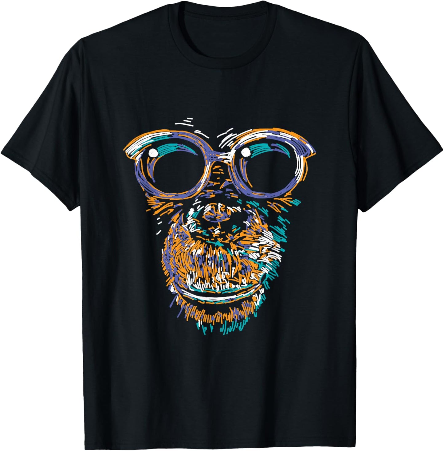 Cool Monkey Face Silhouette Animal Lover Monkey With Glasses T-Shirt - T-Shirt | Black