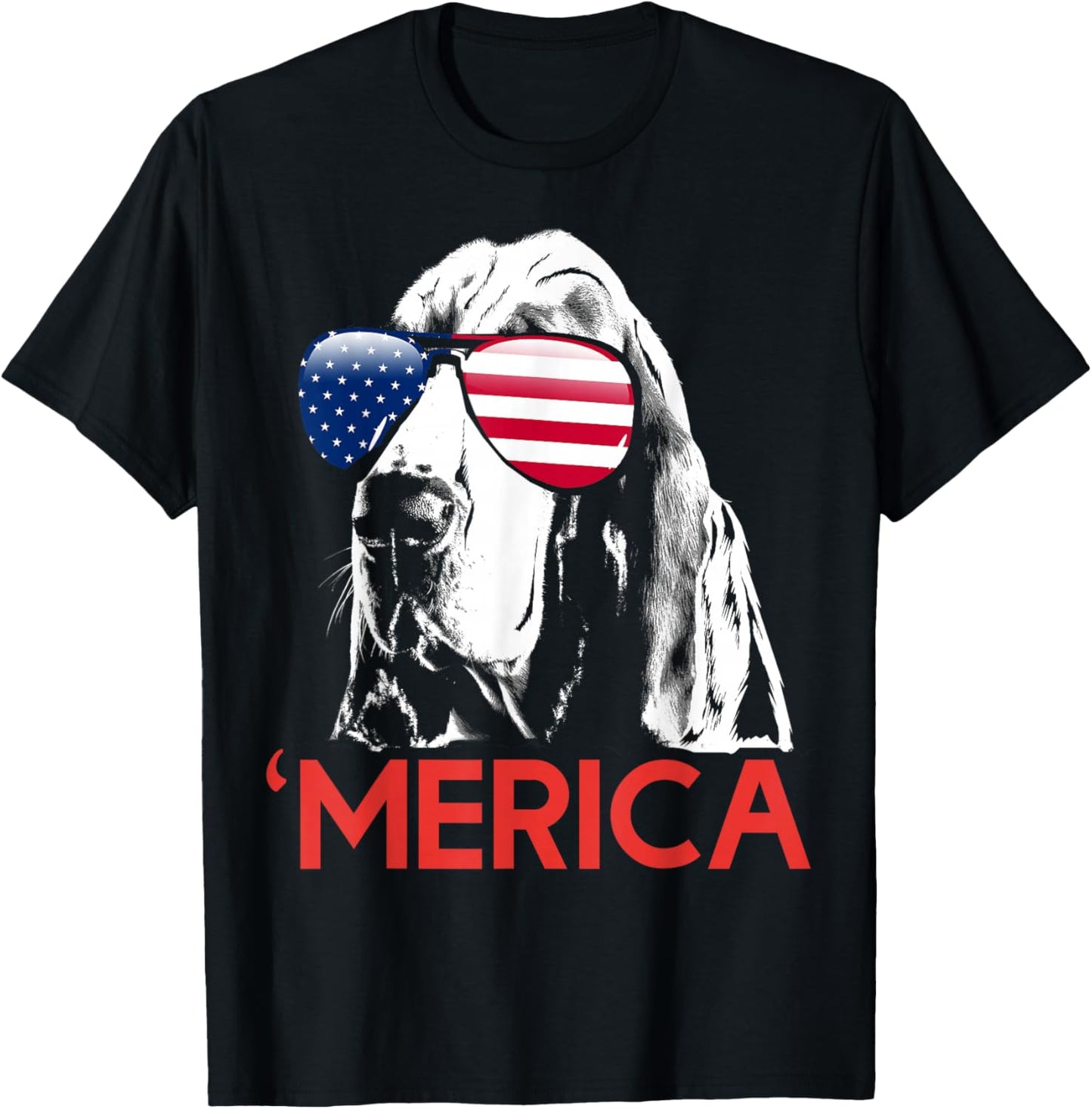 Merica Basset Hound American Flag 4th of July T-Shirt - T-Shirt | Black