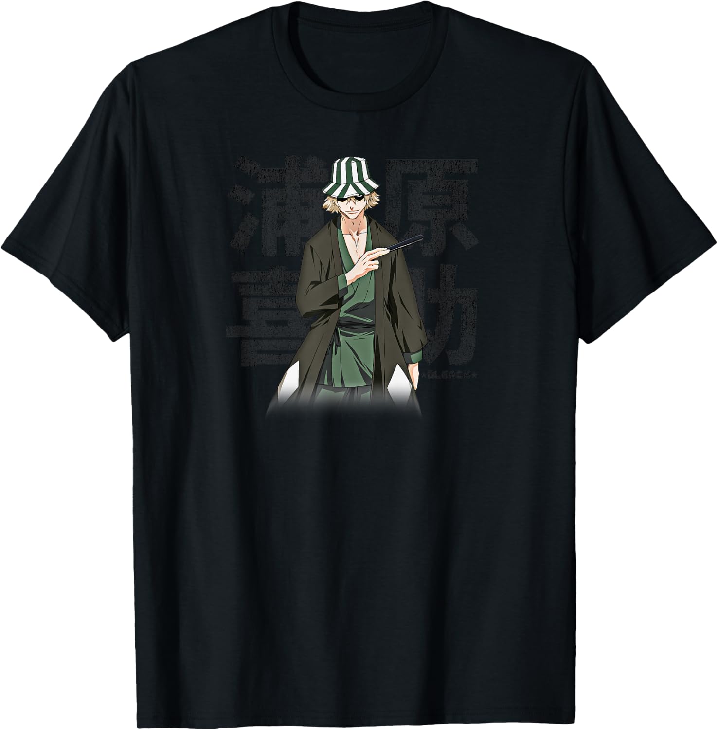 Bleach Kisuke Urahara Square Distressed Anime T-Shirt - T-Shirt | Black