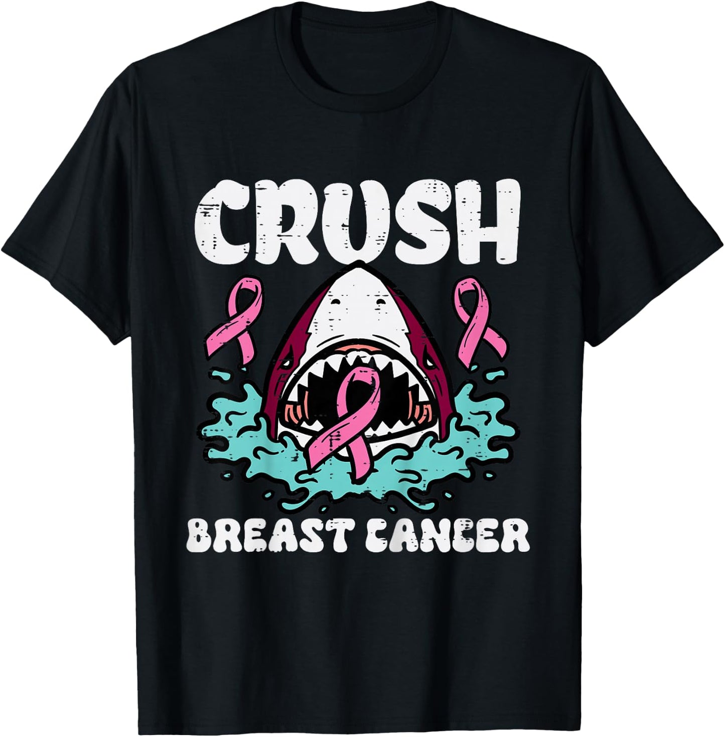 Kids Crush Pink Shark Breast Cancer Awareness Kids Toddler Boys T-Shirt - T-Shirt | Black
