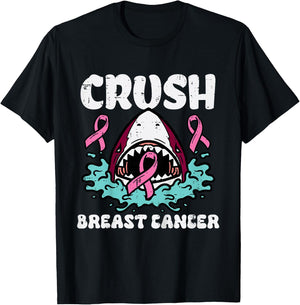 Kids Crush Pink Shark Breast Cancer Awareness Kids Toddler Boys T-Shirt - T-Shirt | Black