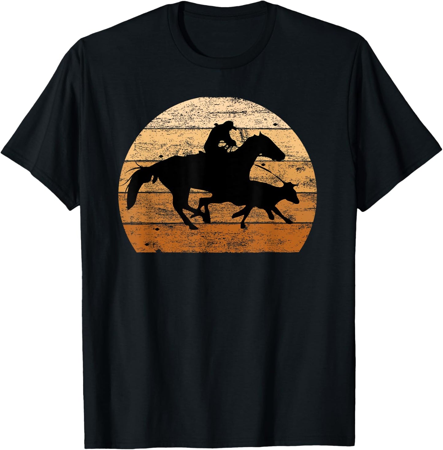 Brown Distressed Style Western Cow Horse Calf Roping T-Shirt - T-Shirt | Black