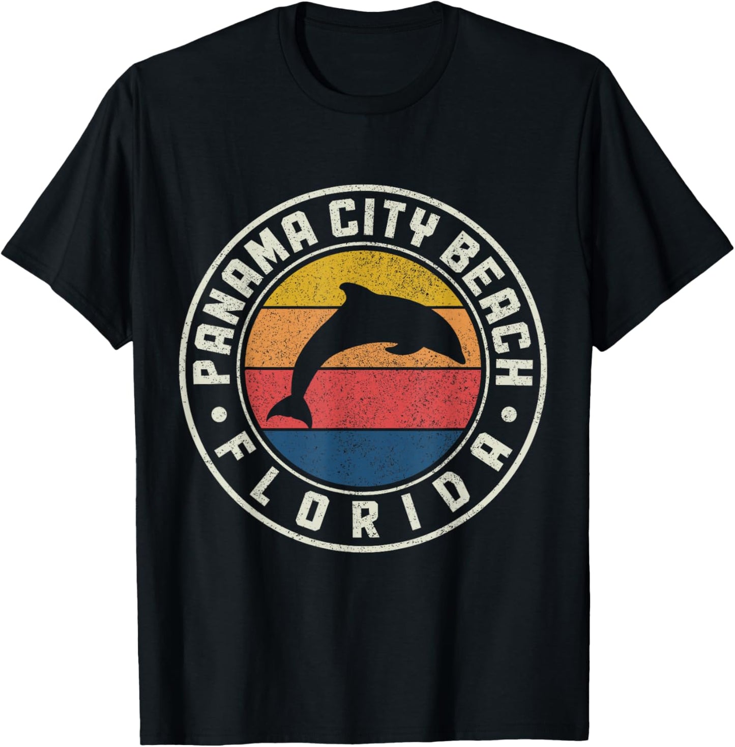 Panama City Beach Florida Dolphin Souvenir Vintage T-Shirt - T-Shirt | Black