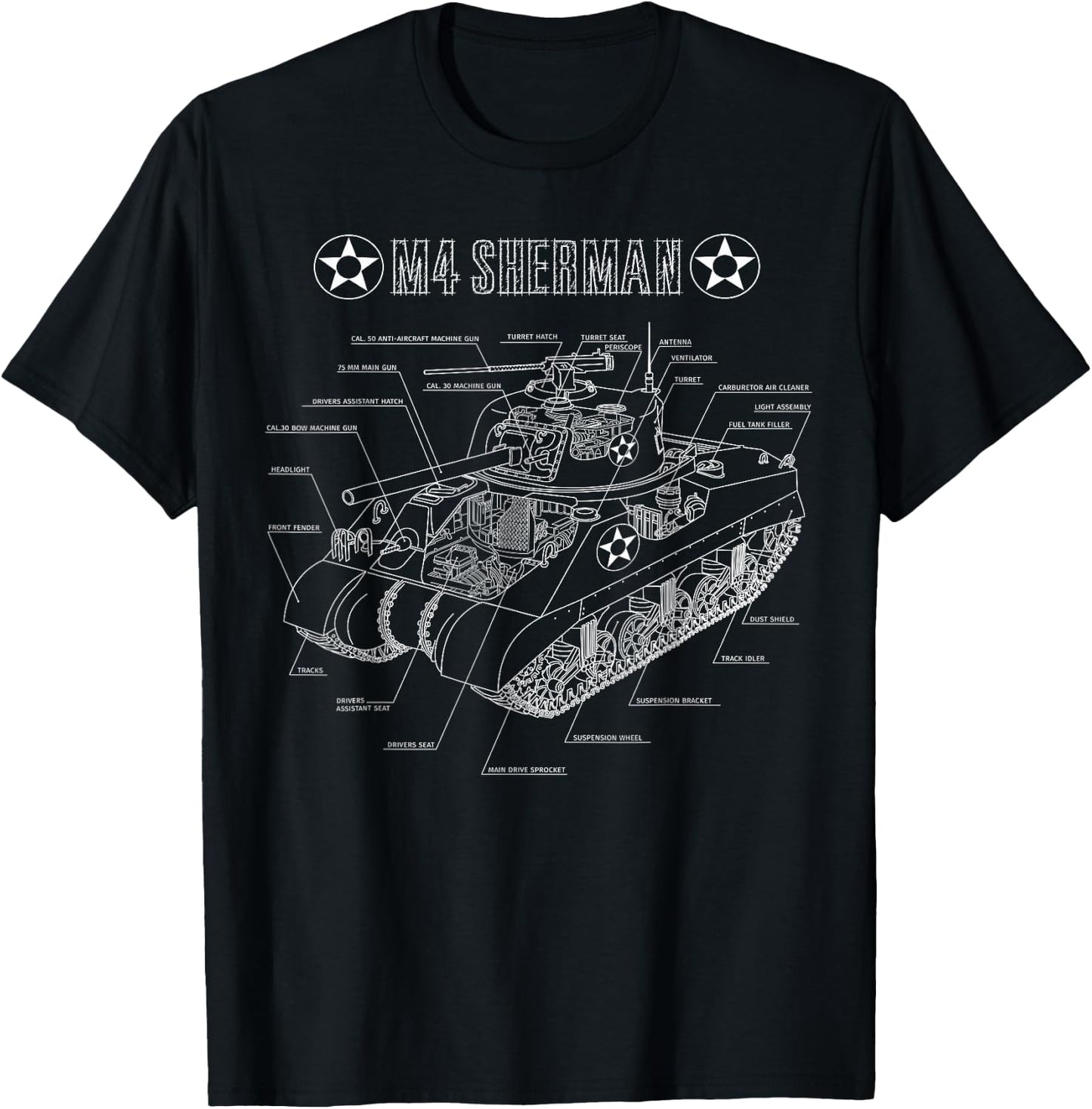 World War 2 American Tank M4A3 Sherman blueprint T-Shirt - T-Shirt | Black