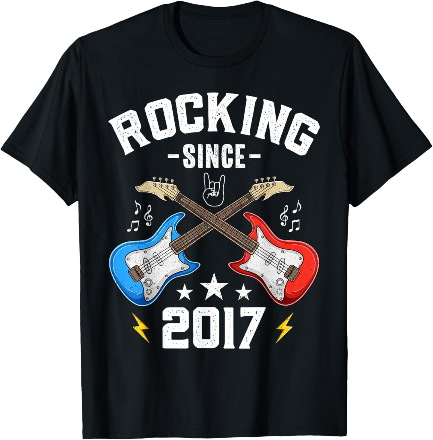 8 Year Old Rocking Since 2017 Guitar 8th Birthday T-Shirt - T-Shirt | Black
