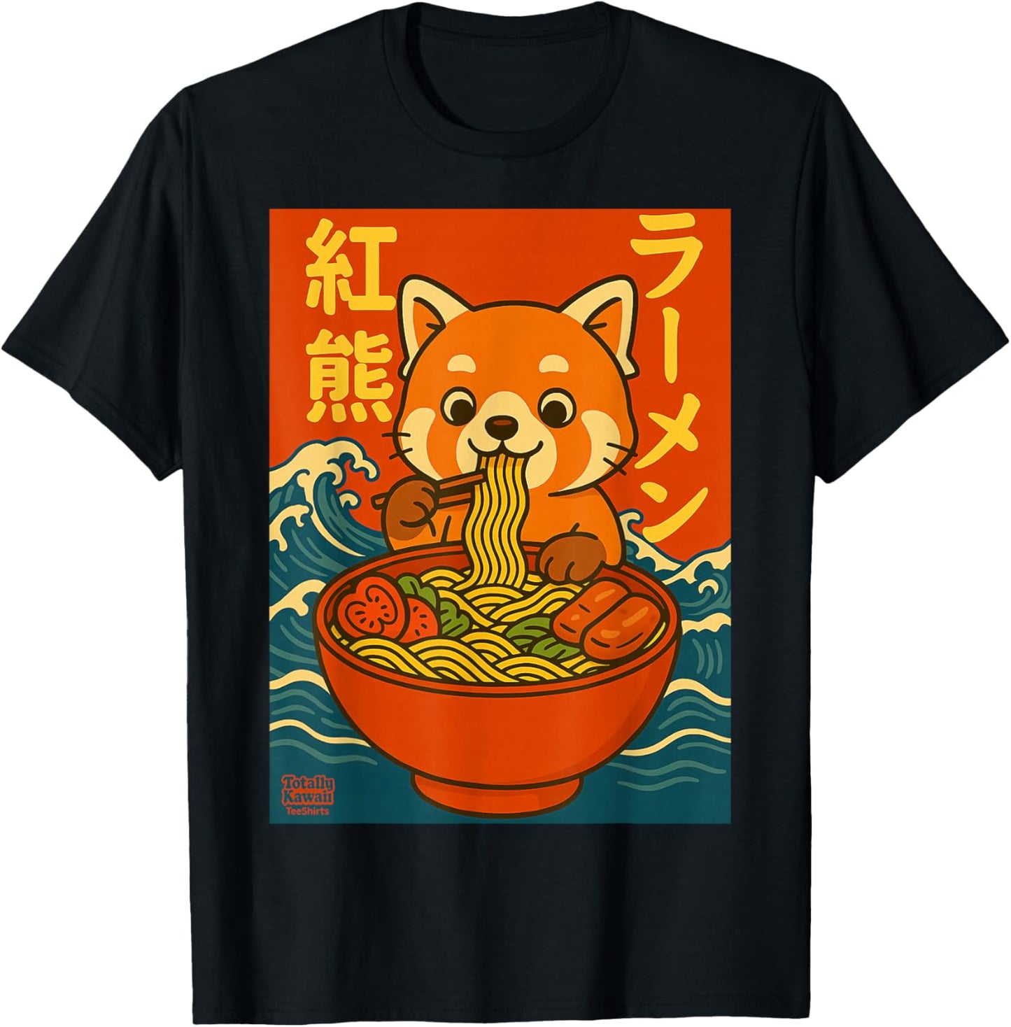 Kawaii Ramen Red Panda Anime Japanese Noodles Cute T-Shirt - T-Shirt | Black