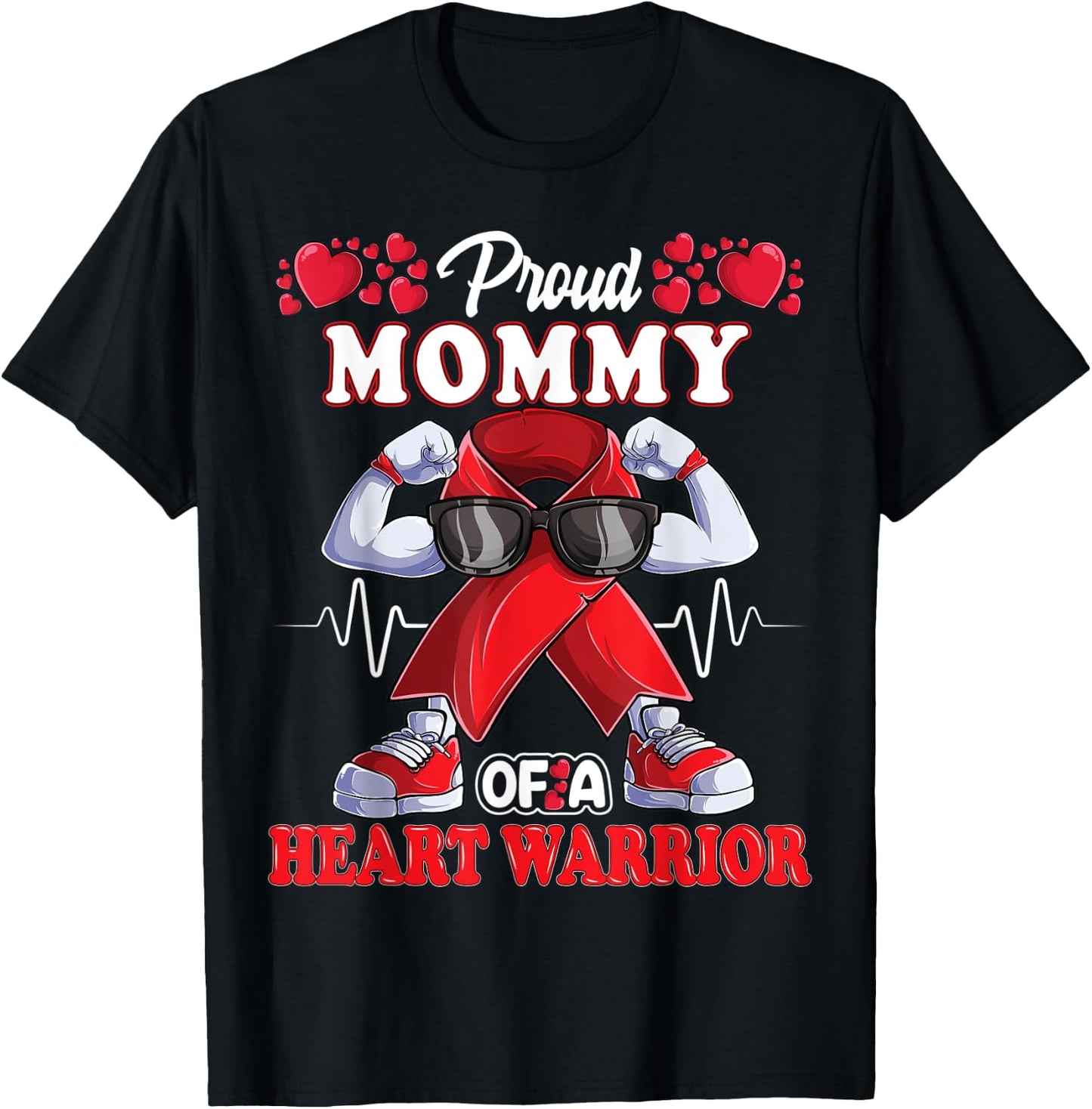 Proud Mommy of a Heart Warrior CHD Awareness red ribbon T-Shirt - T-Shirt | Black