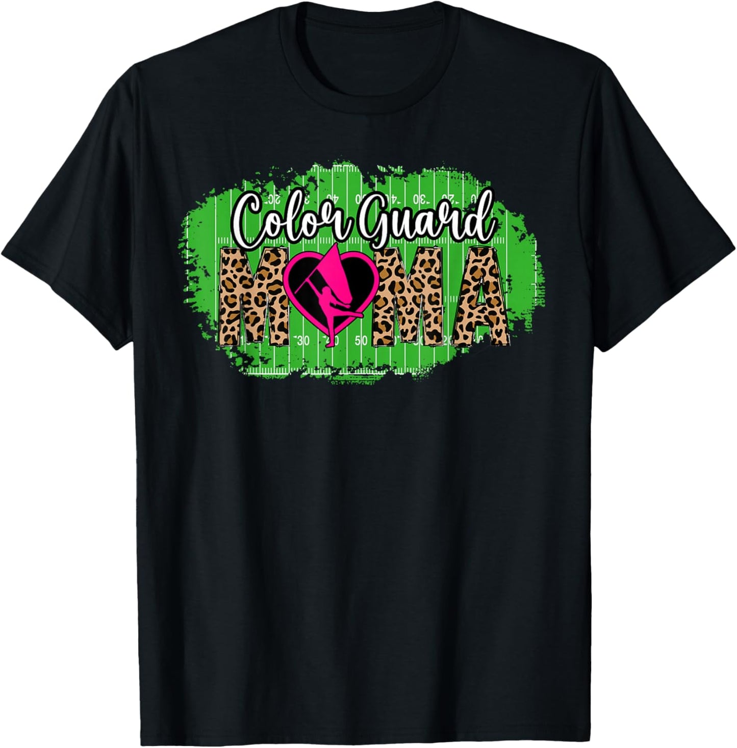 Color Guard Mama Leopard Guard Mom Of A Color Guard Member T-Shirt - T-Shirt | Black