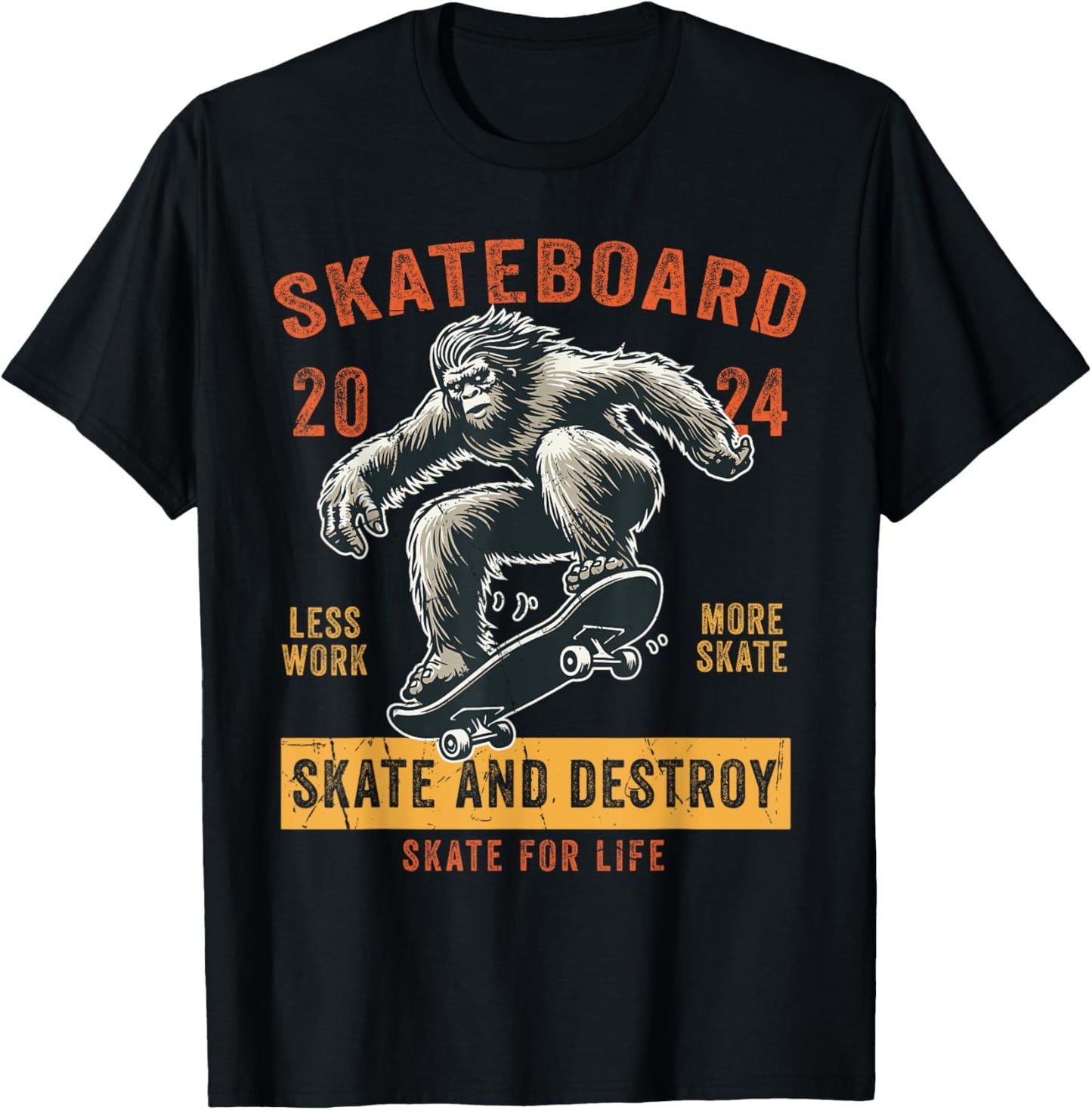 Skateboard Funny Skateboarding Vintage Bigfoot Skater T-Shirt - T-Shirt | Black