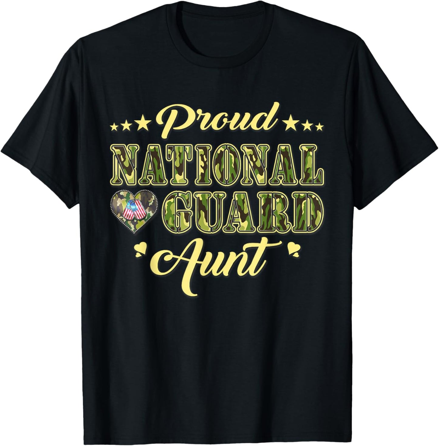 Proud National Guard Aunt Dog Tags Heart Military Auntie Men Women T-Shirt - T-Shirt | Black
