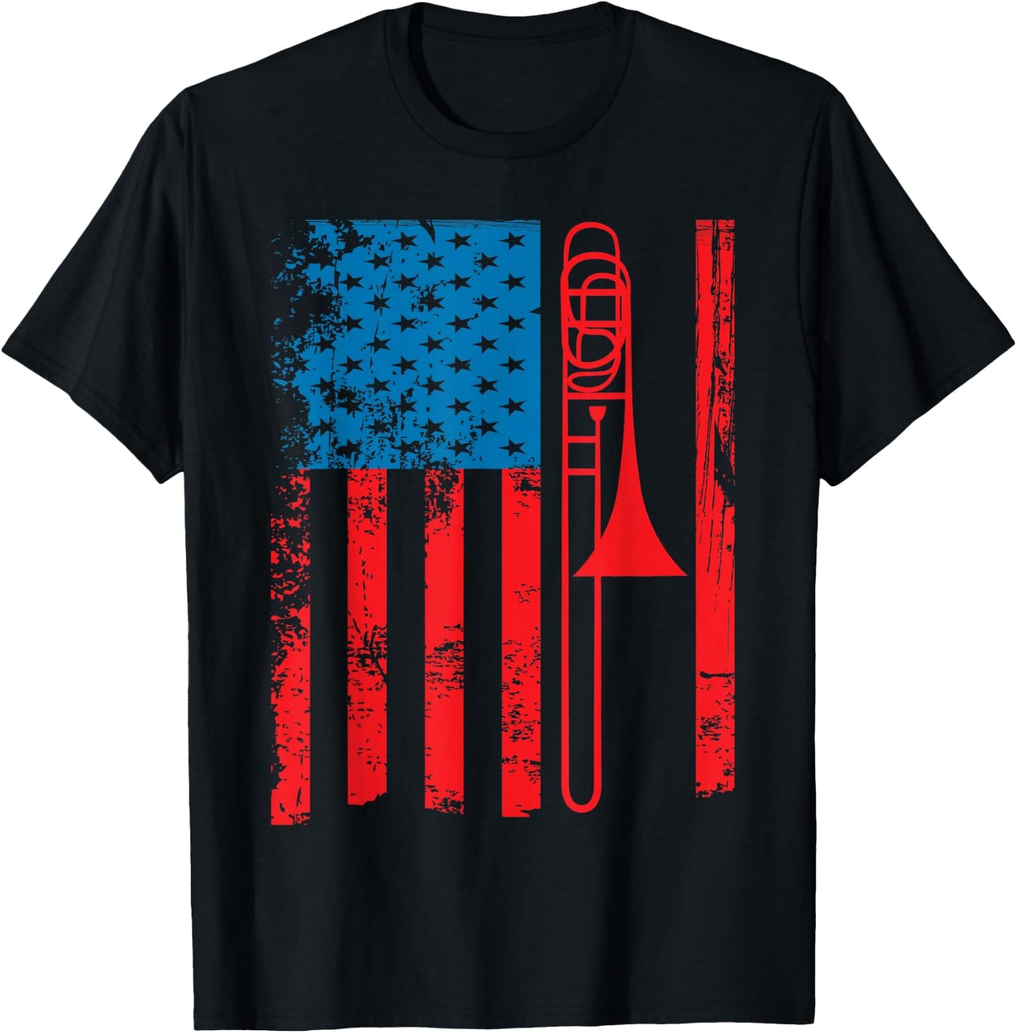 Trombone Player USA Flag Gift Accessories Women T-Shirt - T-Shirt | Black