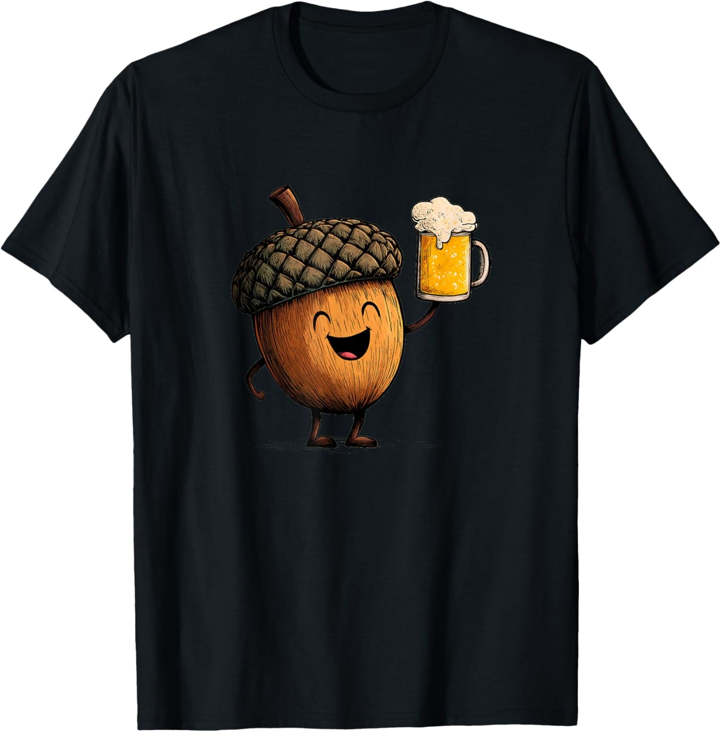 Amazing Acorn with Beer Glass in Hand for Oak Tree Lovers T-Shirt - T-Shirt | Black