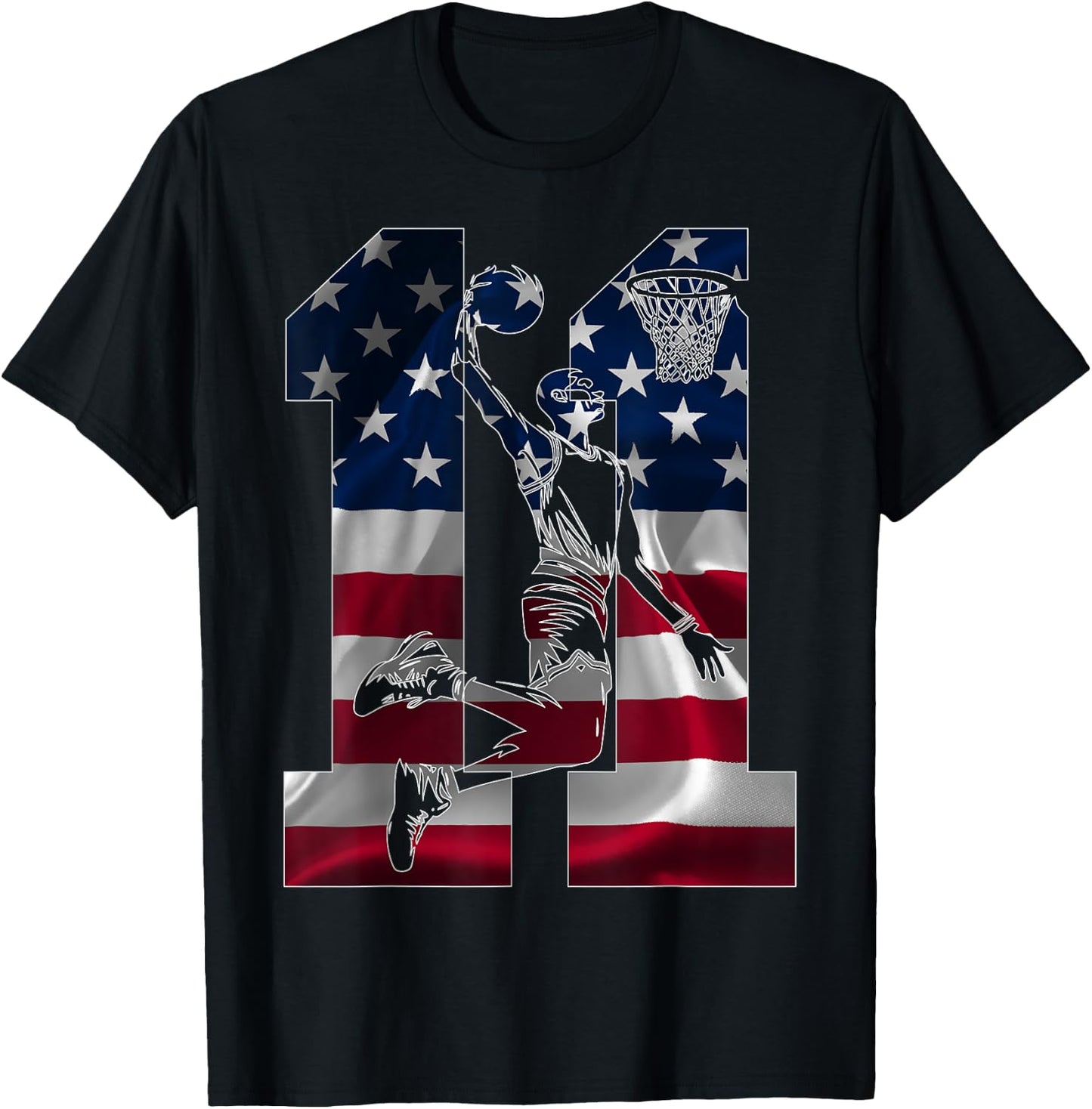 11 Years Number 11 Basketball 11th Birthday T-Shirt - T-Shirt | Black