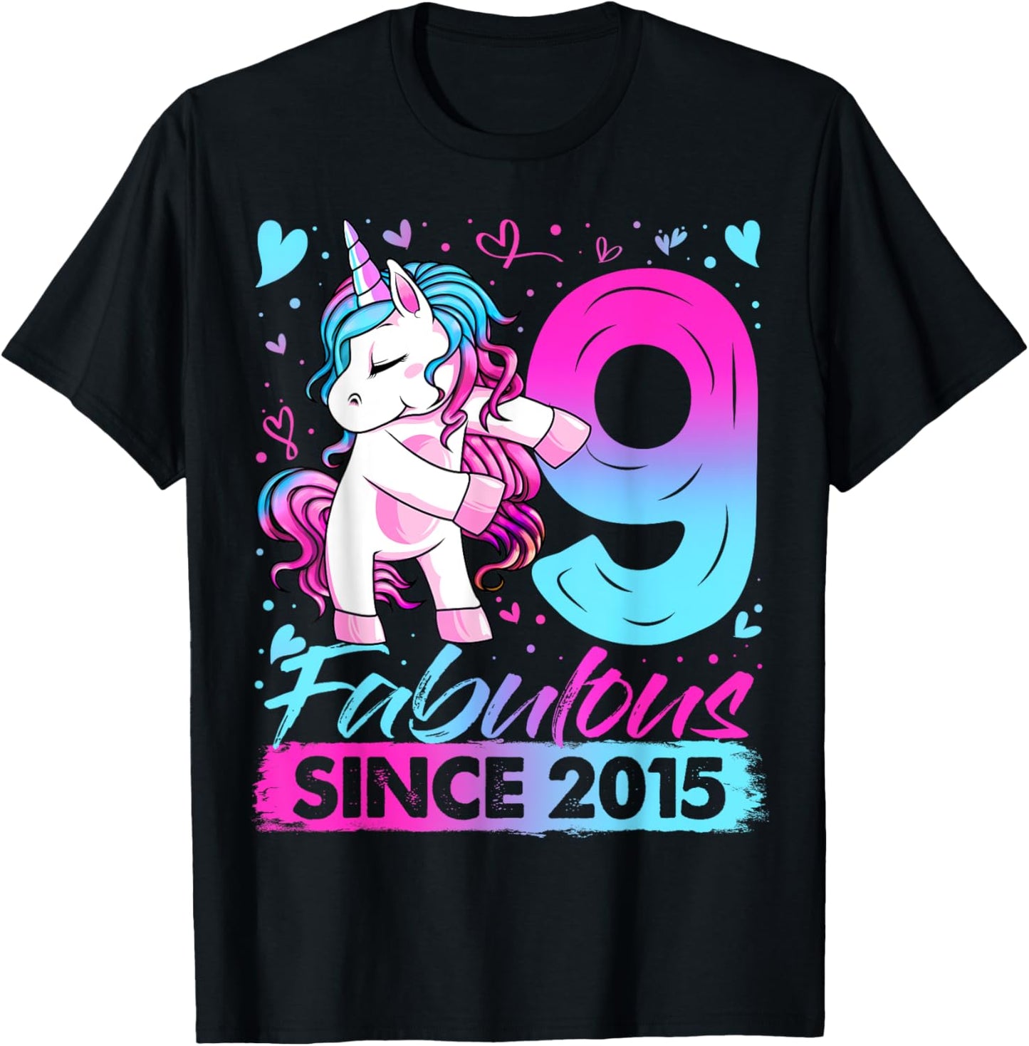 9 Years Old Flossing Unicorn Gifts 9th Birthday Girl Party T-Shirt - T-Shirt | Black