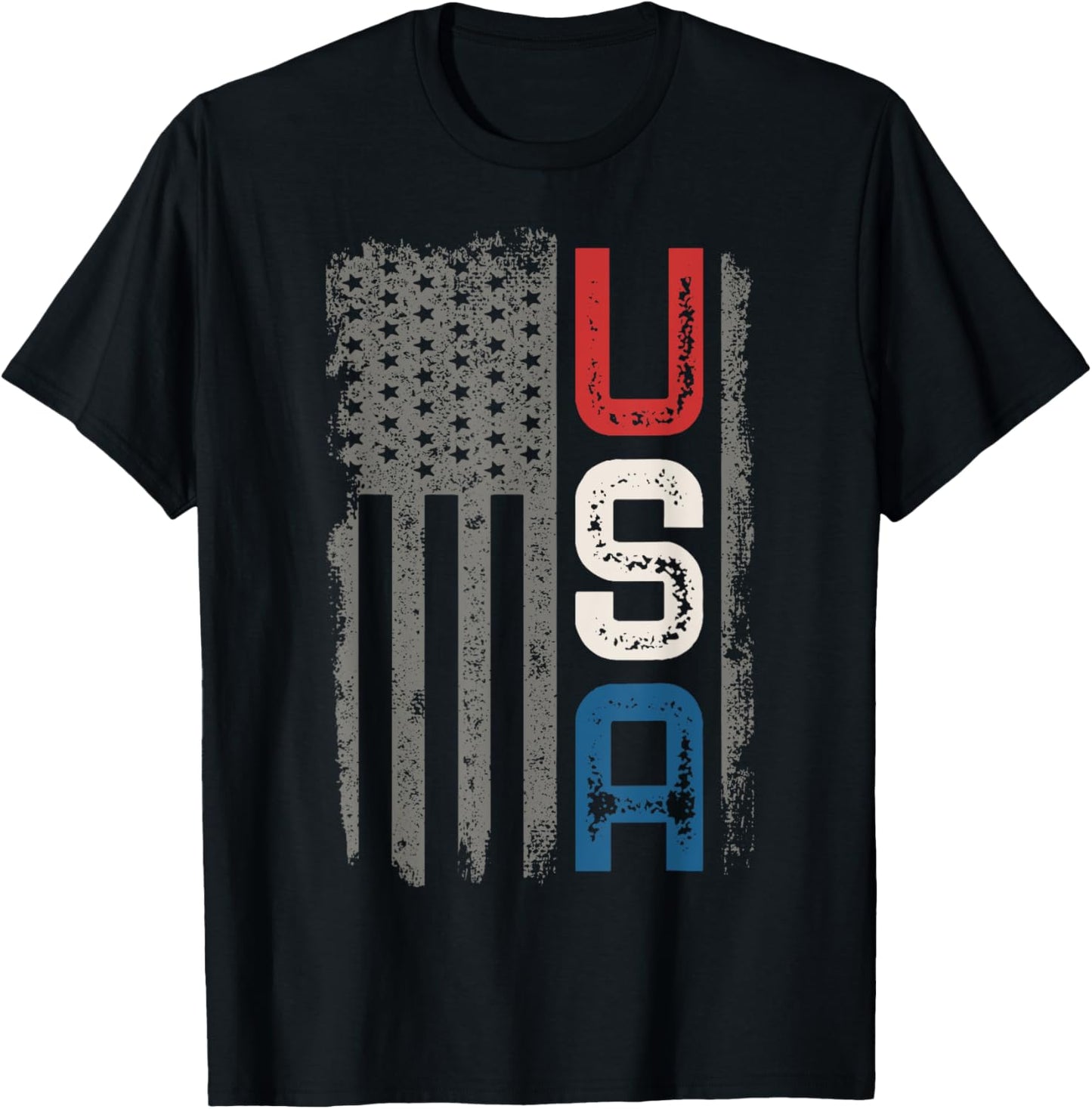 American Flag Vintage USA Patriotic Distressed American Flag T-Shirt - T-Shirt | Black